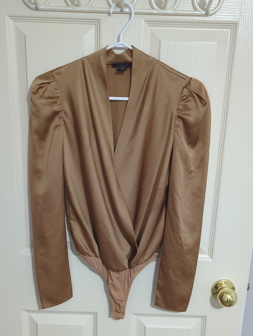 Marciano Camel Satin Wrap-Front Bodysuit